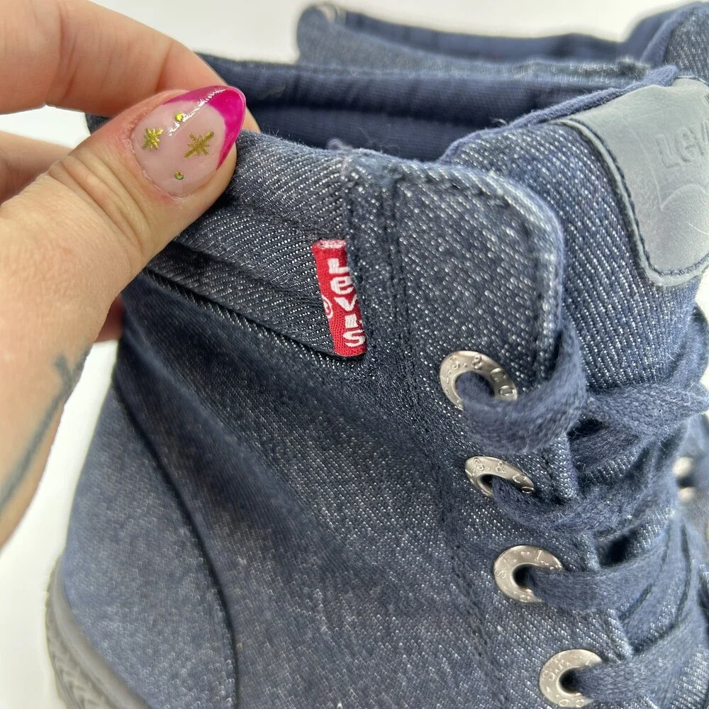Levis Boots Mens Size 7 Blue Denim Combat Lace Up Ankle Casual Rugged Sole